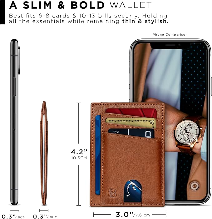 SERMAN BRANDS RFID Blocking Slim Minimalist Mens Front Pocket Wallet. Thin Card Holder. Full Grain Leather Wallets for Men