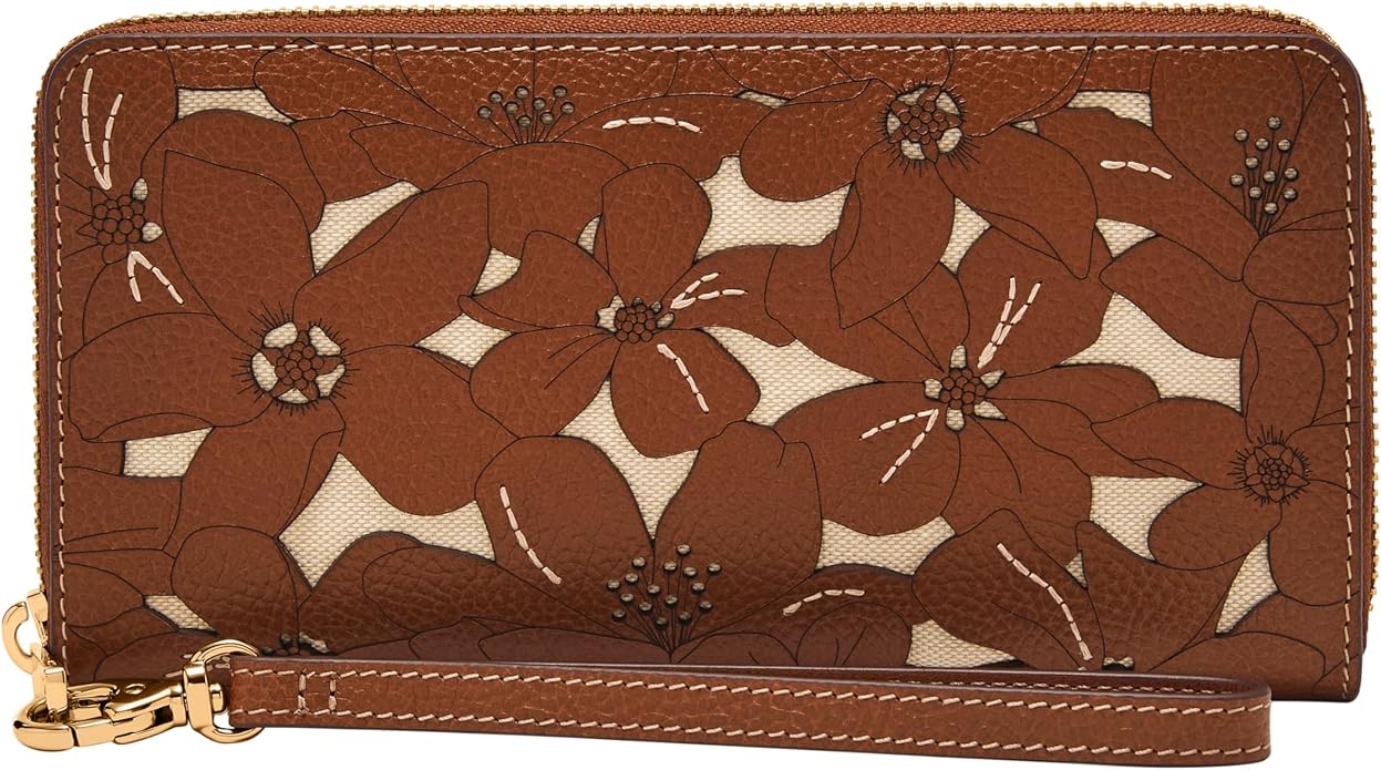 Fossil Women's Logan Leather RFID-Blocking Zip Around Clutch Wallet with Wristlet Strap for Women