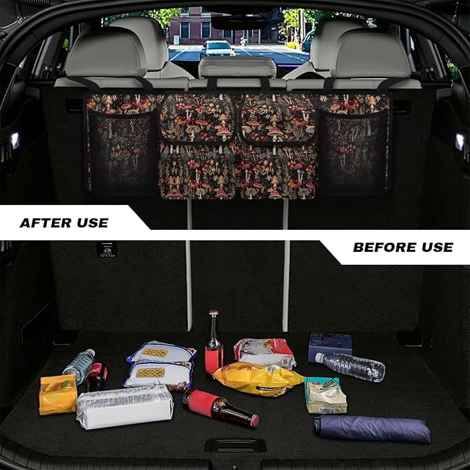 Retro Mushroom Trunk Organizers for Men Hanging Storage Bins, Foldable Backseat Organizer for SUVs & Sedans, Sturdy Car Organization Accessories
