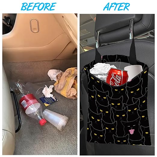Car Trash Bag Hanging Black Cats Car Trash Can Waterproof Garbage Bag Hanging for Car Back Seat