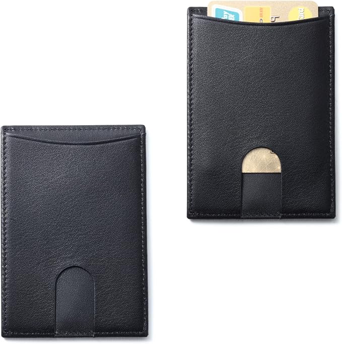 Leather Thin Card Holder, Slim ID Case Small Credit Card Wallet for Men & Women (Black)
