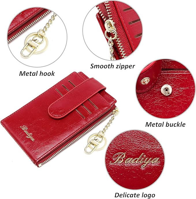 Badiya Slim Women Wallet RFID Blocking Bifold Compact 9 Card Slots Holder Wallets Soft Leather with Zipper Coin Pocket 2 ID Window