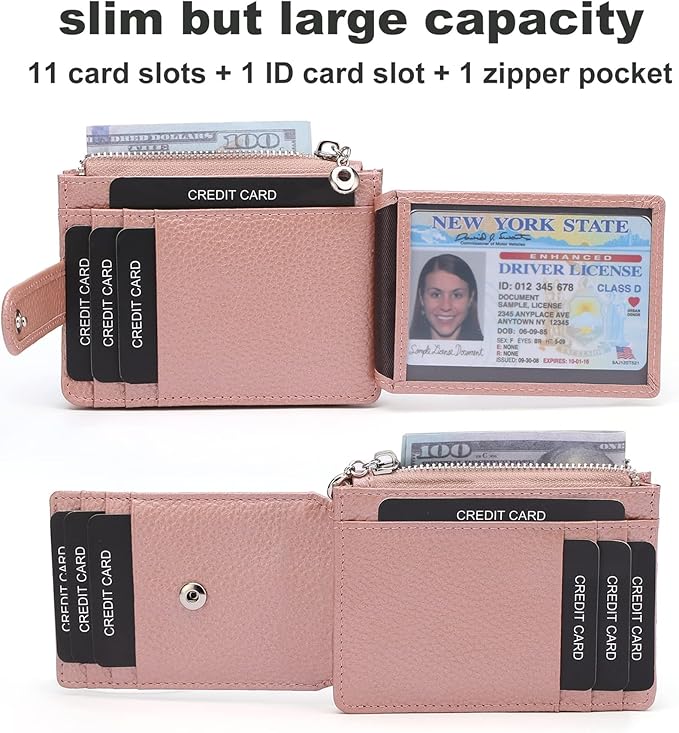 Slim Wallet for Women Genuine Leather Card Holder Thin Womens RFID Blocking Small Wallets