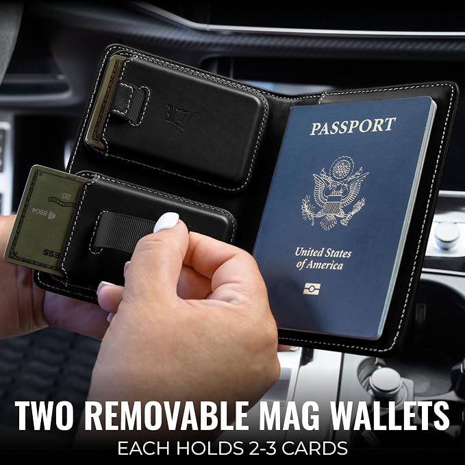 Kings Loot Passport Holder Wallet – RFID Blocking Leather Travel Wallet with Built-in Airtag Holder – Holds 1-6 Cards & Passport – Easy Pull Tab – Slim & Stylish Wallets (Onyx)