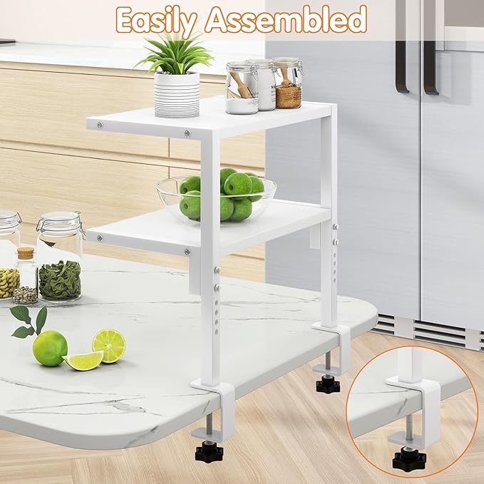 IBUYKE Clamp on Desk Organizer Shelf,12.9 inches Desk Extender Shelves, Above or Below Desk 2-Tier Adjustable Storage Shelves for Desktop Accessories,White,TMZ007W