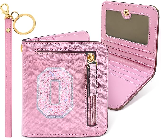 COSHAYSOO Mini Wallet with RFID Blocking Initial Monogrammed for Girls Birthday Valentines Easter Mothers Nurse Day Graduation Thanksgiving Appreciation Halloween Christmas New Year Gifts Letter O