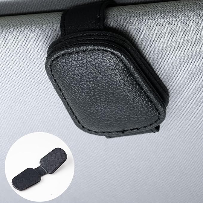 Leather Sunglasses Holder for Car Sun Visor, Eyeglass Hanger Clip Magnetic for Vehicle Sunglasses Hanging Ticket Card Clip, for Different Eyeglasses, Black, 2Pack | Eyeglass Hanger Clip, Magnetic, Ticket Card Clip, Different Eyeglasses