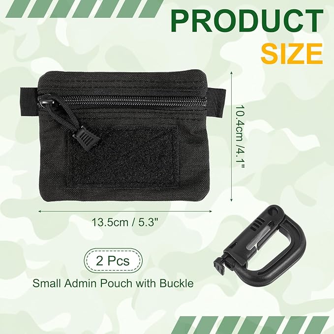 Small Admin Pouch, Nylon Zipper Pouch Storage Pocket with Hook and Loop Compact Camping Gear Organizer