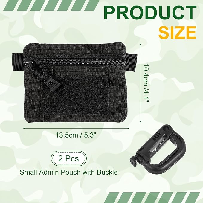 Small Admin Pouch, Nylon Zipper Pouch Storage Pocket with Hook and Loop Compact Camping Gear Organizer