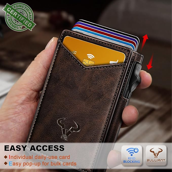 BULLIANT Men Wallet,Magnetic Metal Wallet Money Clip 9Cards Pop-up Access RFID Blocking