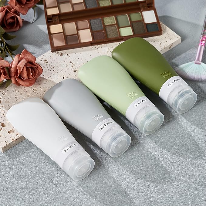 INSFIT Travel Bottles for Toiletries, TSA Approved 3oz Travel Size Containers, BPA Free Leak Proof Squeezable Silicone Tubes for Shampoo Conditioner Lotion Body Wash with Labels
