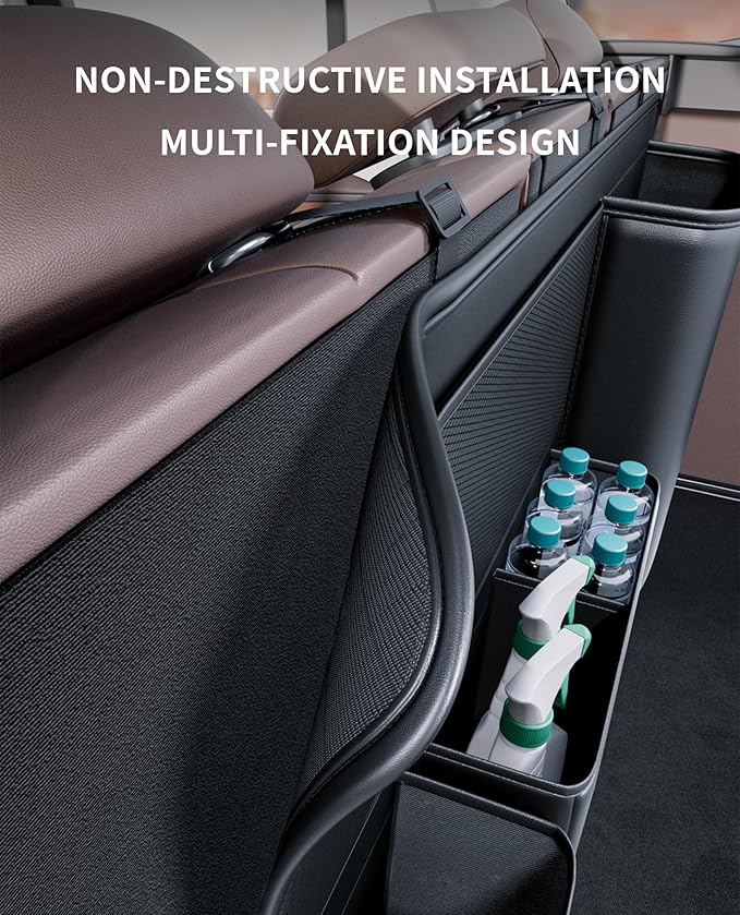 PU Leather Hanging Trunk Organizer - Sturdy Non-Sagging Car Trunk Organizer for SUV Sedan Truck - Waterproof Easy Clean Backseat Organizers Hanging Storage