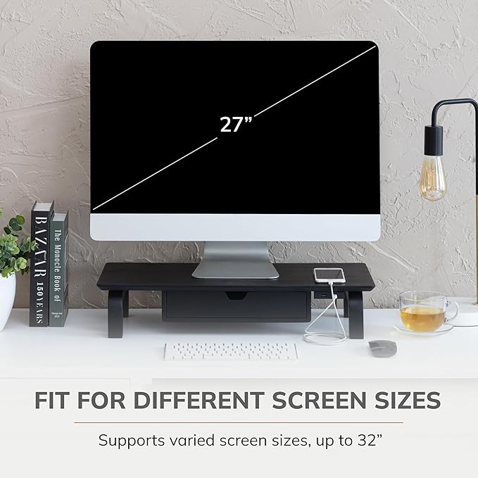 Anji Mountain Monitor Stand - Desktop Organizer & Laptop Riser, Ergonomic Monitor Riser, Space-Saving Monitor Stand for Desk, Durable Construction, Easy Assembly, Ideal for Home & Office,Black