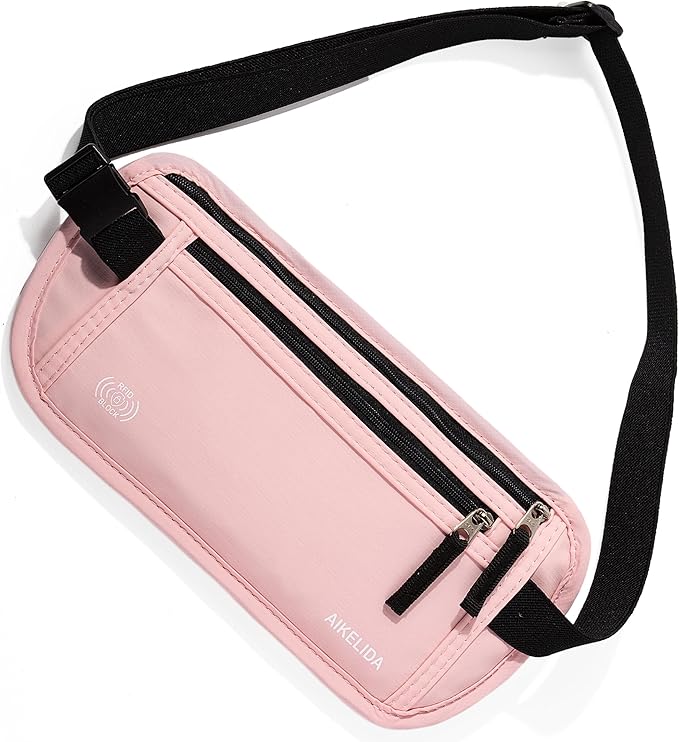 Money Belt - Slim Passport Holder RFID Blocking Travel Wallet Undercover Fanny Packs for Men Women - Pink