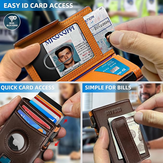 miyozi Airtag Wallet for Men,with Money Clip 10 Cards Metal Case Smart Slim Pop Up Credit Card Holder Flip with Magnetic Closure RFID Blocking wallet with Gift Box