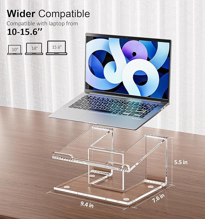 Acrylic Laptop Stand for Desk, Laptop Riser for 10-15.6 Inch Laptops, Ergonomic Computer Stand Holder Compatible with Macbooks and Notebooks- Clear