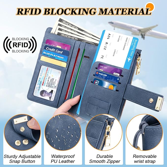 HUANLANG Passport Holder with Airtag for Women/Men, Airtag Passport Wallet for Travel Leather Passport Holder RFID Blocking,Travel Passport Walelt with Credit Card Holder