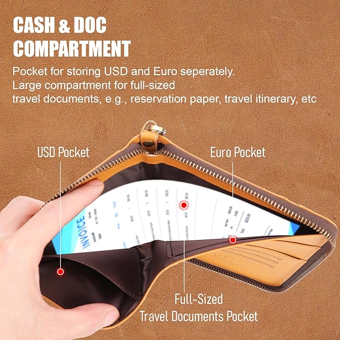 STAR VISTA Lorenzo Full Grain Leather Family Passport Wallet for 4, Large Travel Document Organizer for Exquisite Voyagers, Multi-Currency Compartments, RFID Blocking, AirTag Track, Honey