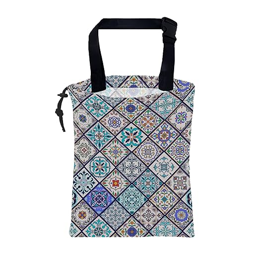 Car Garbage Bag Abstract Portuguese Tiles Drawstring Car Trash Bag Hanging for Back Seat with Adjustable Buckle Canvas Vehicle Trash Can Easy-to-Install