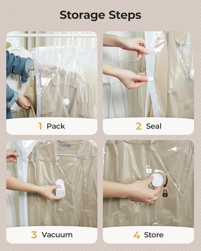 BAGSMART 6 Pack Hanging Vacuum Storage Bags for Clothes, Space Saver Bags for Closet Organization, Air-tight Vacuum Sealer Bags for Heavy Coats, Suits, Dresses, Jackets, Hand Pump Included