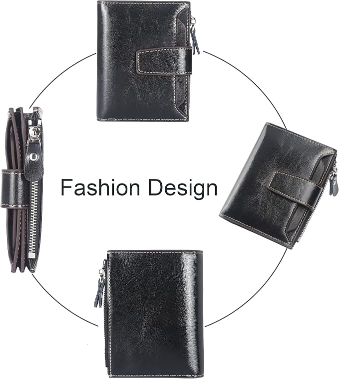 Lavemi Small Compact Women Wallet RFID Blocking Genuine Leather Bifold Purse with ID Windows