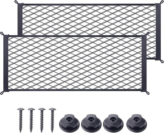 2 Pcs Universal Stretch Mesh Car Mesh Bag with Screws and Hooks for Trunk RV Boats Home Cargo Storage (23.6'' x 9.8'')