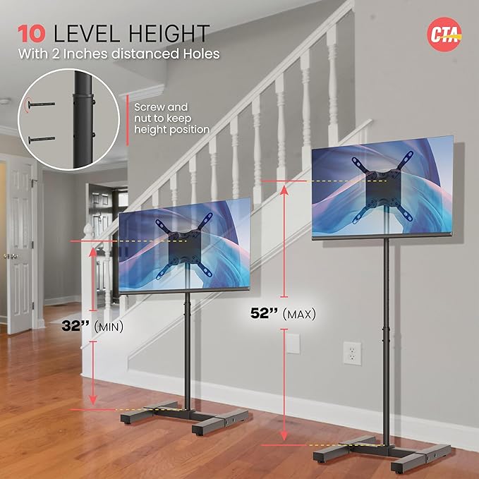 CTA Height Adjustable TV Stand ??CTA VESA-Compatible Universal Floor Stand for TVs & Monitors 13-42-inch up to 44 lbs. - Black (ADD-DMHA)