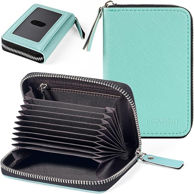 EcoVision Credit Card Holder RFID Card Case Wallet, Small Accordion Zipper Card Case Holder, Card Organizer Case for Women Men