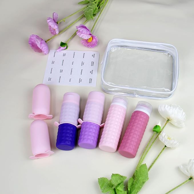 Travel Bottles for Toiletries, TSA Approved Travel Size Containers with Silicone Bottle Covers, Leak Proof Silicone Shampoo Bottles, Small Toiletry Containers for Shampoo Conditioner Lotion