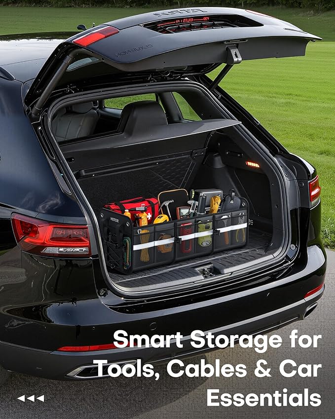 HOTOR Trunk Organizer for SUV – Car Storage Box with Reflective Strips, Collapsible Car Organizer with Large Capacity, Essential Car Accessories for Truck, Van & Sedan, Black, 33.1" x 13.0" x 12.0"