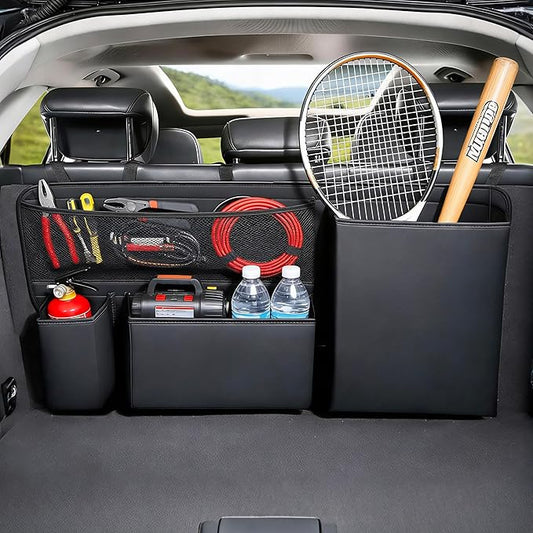 PU Leather Hanging Trunk Organizer - Sturdy Non-Sagging Car Trunk Organizer for SUV Sedan Truck - Waterproof Easy Clean Backseat Organizers Hanging Storage