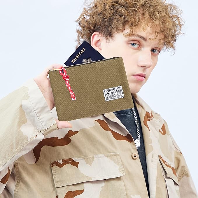 Rough Enough Passport Wallet for Men Women Compact Travel Pouch for Documents ID Essentials with Key Ring Heavy Duty Canvas