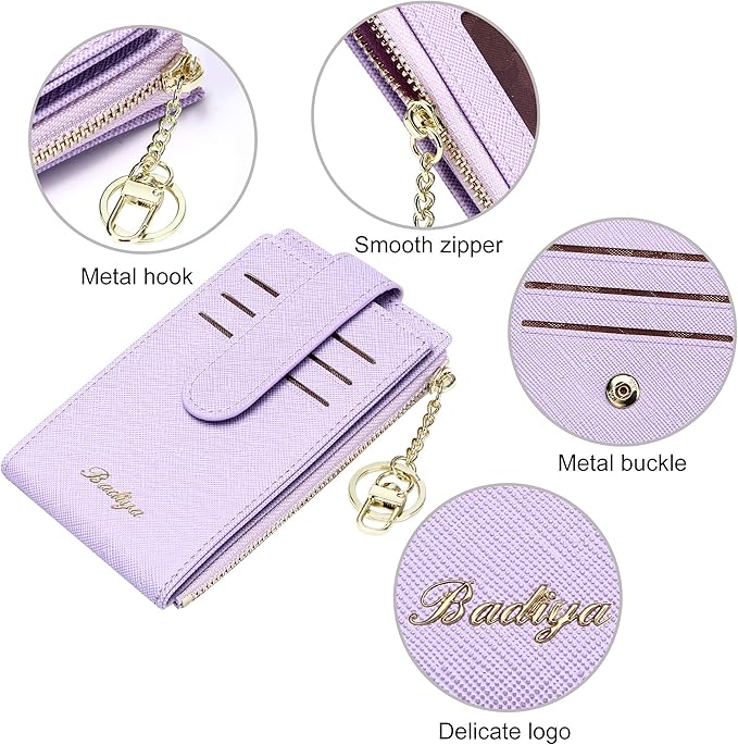 Badiya Slim Women Wallet RFID Blocking Bifold Compact 9 Card Slots Holder Wallets Soft Leather with Zipper Coin Pocket 2 ID Window