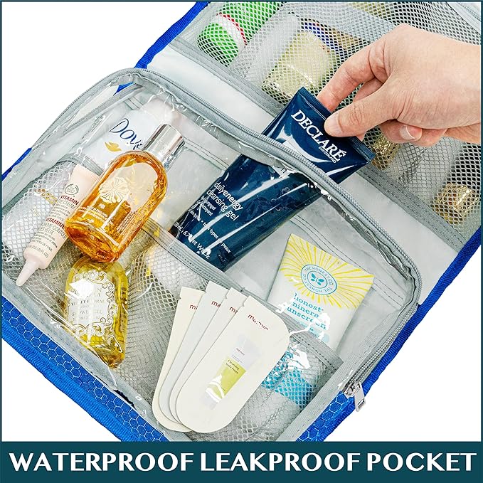 PAVILIA Travel Hanging Toiletry Bag for Women Men, Large Capacity Makeup Bag Kit, Waterproof Cosmetic Storage Organizer Case for Bathroom Shower
