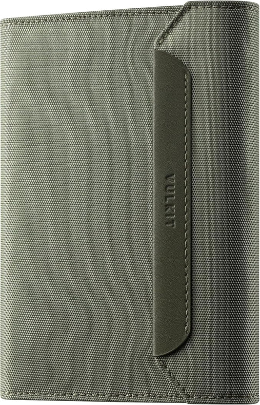VULKIT RFID Blocking Leather Passport & Card Holder, Dual Person Travel Passport Wallet with Secure Magnetic Closure, Green