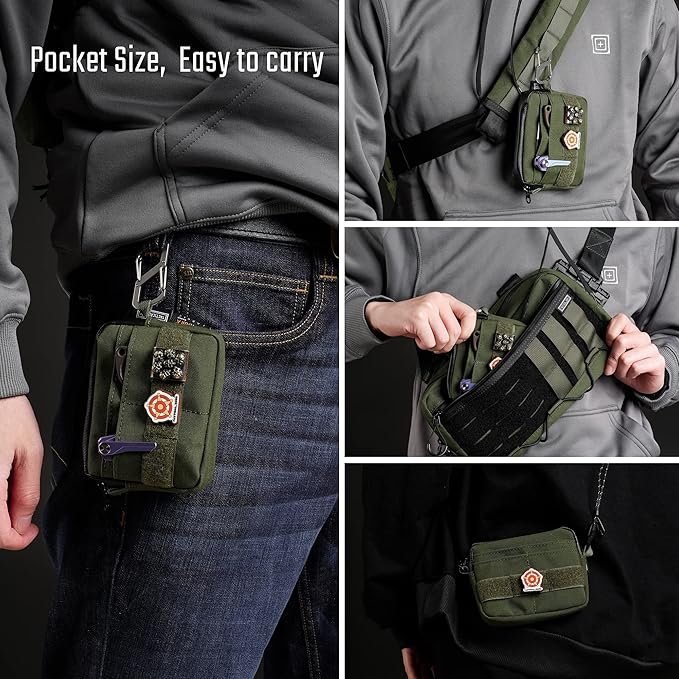 TACTICAL GEEK Storage A3 EDC Pouch Organizer, Nylon Multi-Functional Utility Small Tool Pocket, Multi-Purpose Molle EDC Gadget Storage Pouch, Nylon Compact Organizer for Daily Carry Green