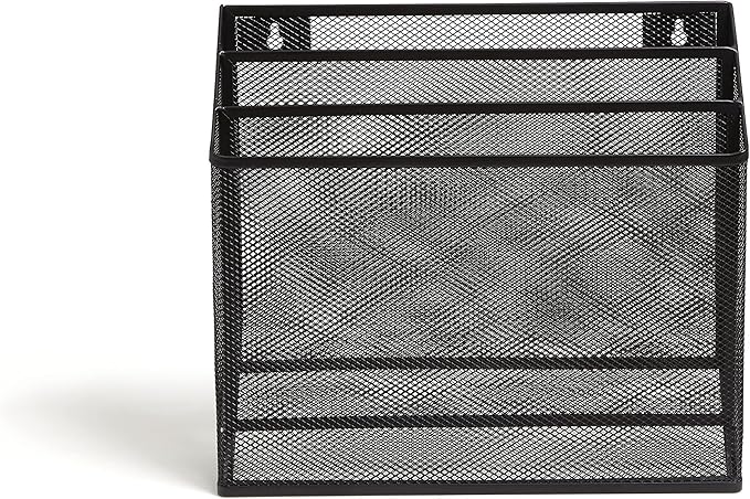 TRU RED Wire Mesh File Organizer, 3‑Compartment, Matte Black – Vertical Desktop Sorter for Files, Folders & Mail