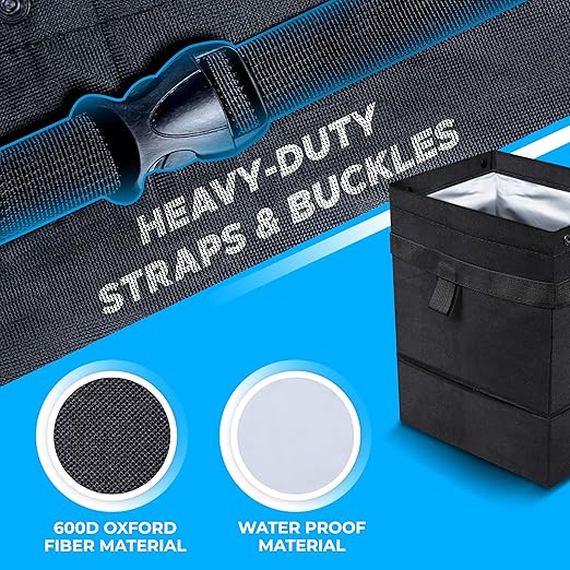 EcoNour Foldable Car Trash Bag Hanging, Garbage Bag and Waterproof Trash Can for Car, Leakproof Trash Can, SUV and Truck Seat Backs, Home, Office - Holds 2.5 Gallons (Black)