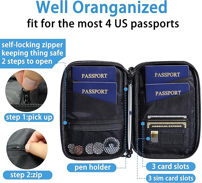 family passport holder for 4 brown multiple passport bag passport wallet for travel passport cover rfid blocking for women waterproof wallet with zipper passport case for men