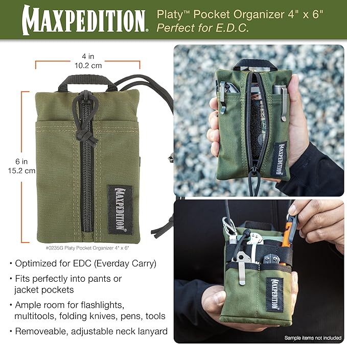 MAXPEDITION Platy Pocket Organizer, Durable EDC Tool Pouch for Men, Neck Wallet with Paracord Lanyard, Holds Flashlight, Multitool, Pen, Notebook