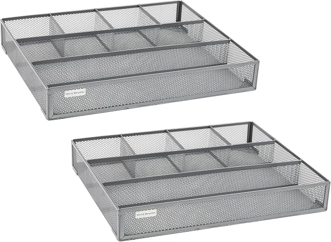 Mind Reader Drawer Organizer, Desk Org, Utensil Organizer, Office, Kitchen, Metal Mesh, Silver (Pack of 8)