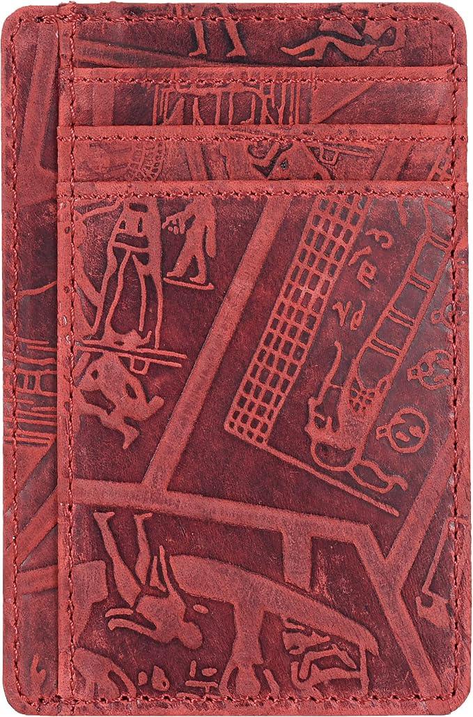 Oak Leathers Leather Slim Minimalist Wallet for Men & Women RFID Front Pocket Leather Card Holder Wallets (Egyptian Red)