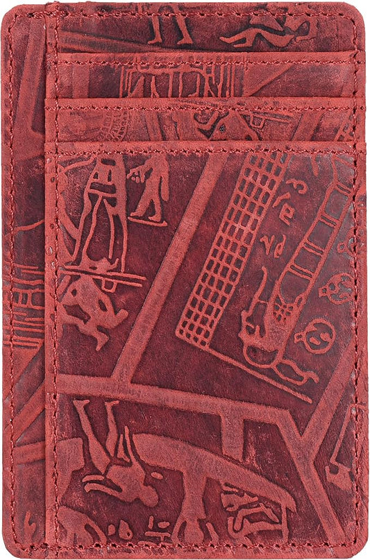 Oak Leathers Leather Slim Minimalist Wallet for Men & Women RFID Front Pocket Leather Card Holder Wallets (Egyptian Red)