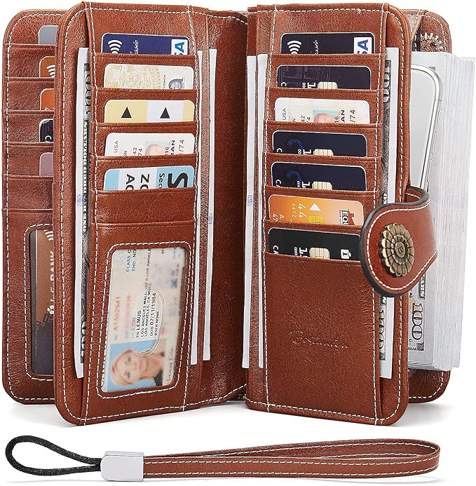 BOSTANTEN Leather Wallet for Women RFID Blocking Zip Around Credit Cards Holder Phone Clutch