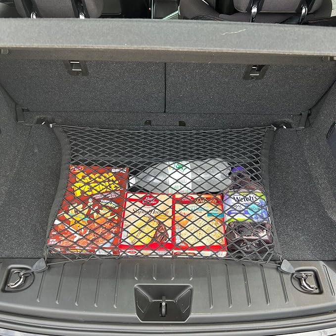 Rear Trunk Organizer Cargo Net for BMW i3 2014-2021 - Floor Style Cargo Net for Hatchback - Premium Mesh Elastic Car Trunk Organizer Vehicle Carrier Storage - Compatible with BMW i3