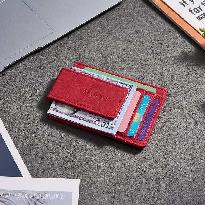 Toughergun Slim Wallet for Men RFID Blocking Money Clip, Minimalist Front Pocket Credit Card Holder, Magnetic Thin Mens Wallets with ID Window