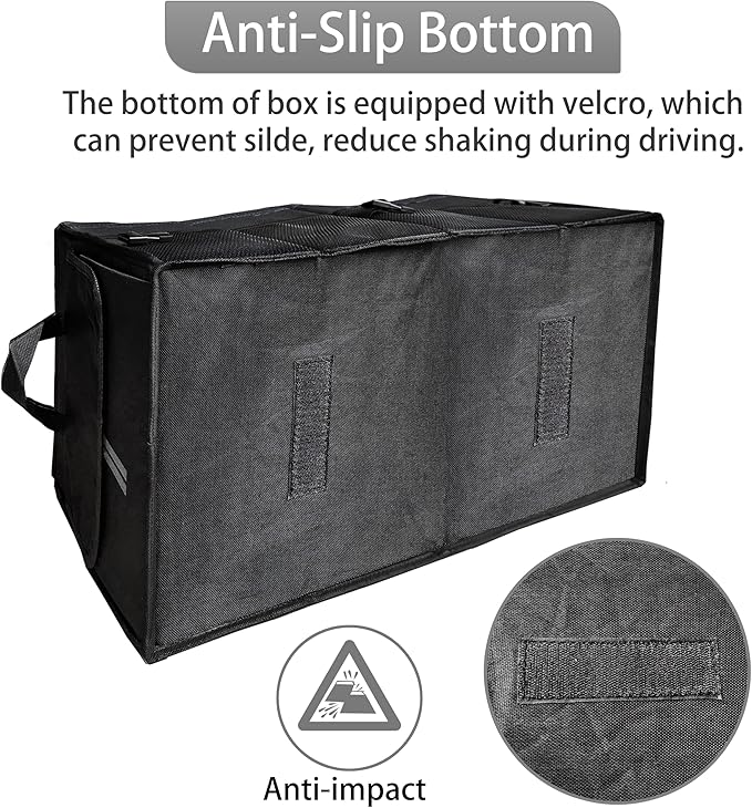 YOSRTER for Dodge Charger Durango Challenger Ram Car Trunk Organizer Collapsible Storage Box with Handle Foldable Lid Non Slip Bottom Sturdy Base Panel for Dodge Accessories, 2 Compartment (Gray Trim)