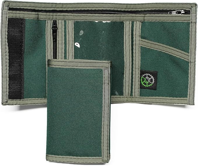 Sprocket Nylon Trifold Wallet with Zippered Coin Pocket & ID Window (Green)