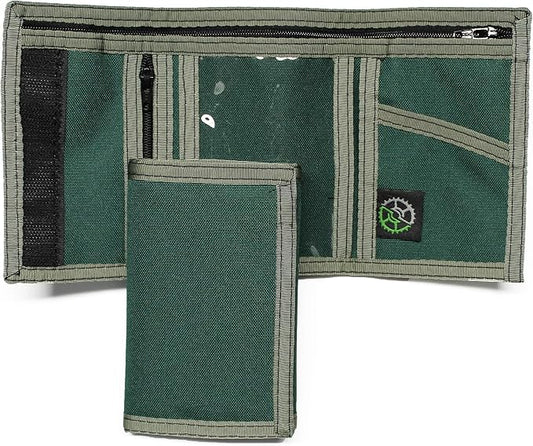 Sprocket Nylon Trifold Wallet with Zippered Coin Pocket & ID Window (Green)