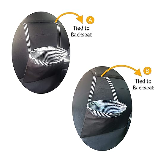 Car Trash Bag Hanging Front Seat Back Seat Headrest Console - Car Trash Bin with Reusable Waterproof Liner and Disposable Bags - Car Waste Basket (Small Black)